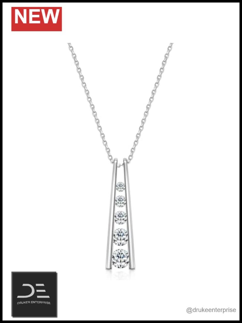 PROSTORY 5-Stone Moissanite Pendant Necklace 925 Sterling Silver 1.26cttw